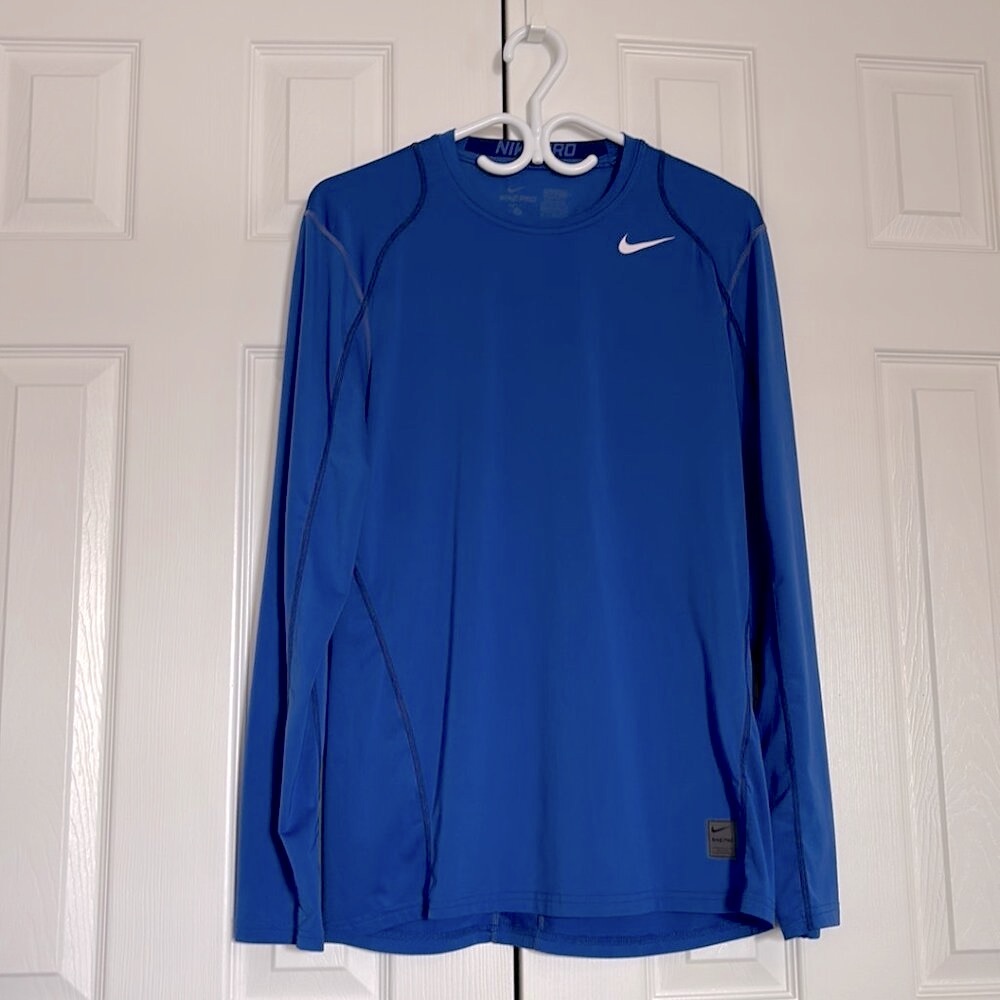 Men's Blue Nike Pro Dri-Fit Long Sleeve Athletic Training Shirt - Size Medium